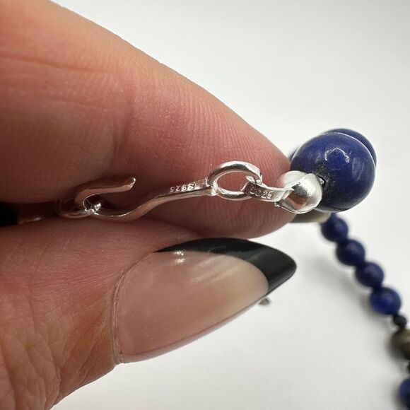 Stunning 20" lapis lazuli, azurite, and goldstone necklace with 925 hardware! - Picture 9 of 14